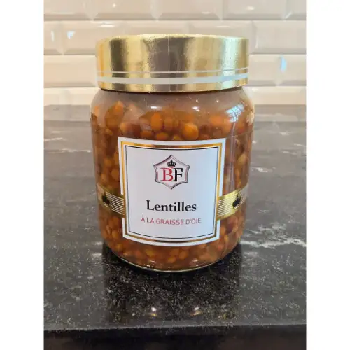 Petit bocal de lentilles à la graisse d'oie