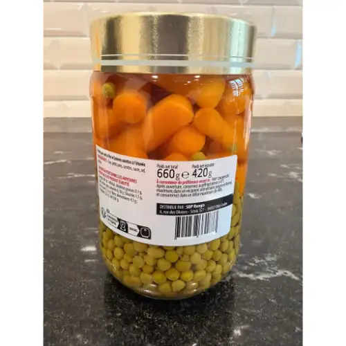 Grand bocal de petits pois extra-fins et carottes à l'étuvée